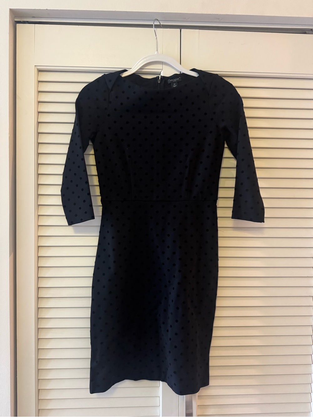 Ann Taylor Black Polka Dot Long Sleeve Sheath Dress